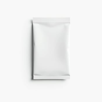 Blank white aluminum foil plastic sachet packaging mockup isolated on white background photo