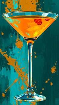 Abstract cocktail glass with teal and orange background photo