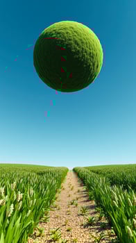 Green Sphere Floating Over Field photo