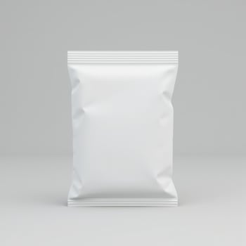empty white plastic sachet packaging isolated on white background photo
