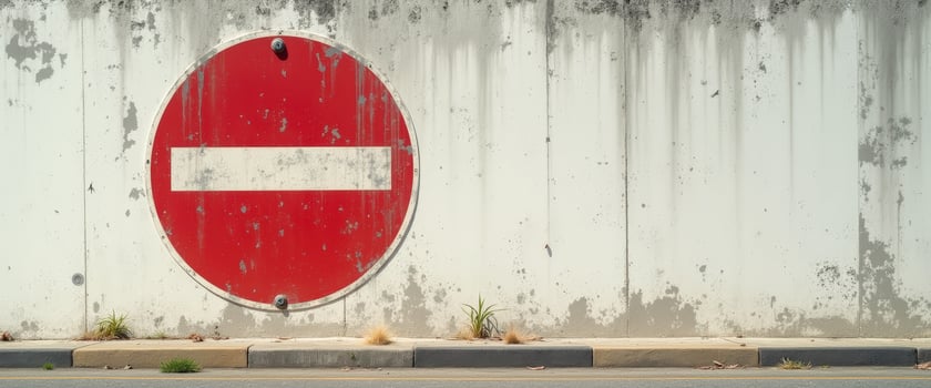 No Entry Sign on a Weathered Concrete Wall photo