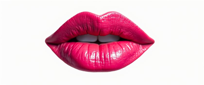 Close-up of pink lips with glossy lipstick photo