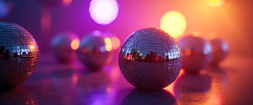 Disco ball under colorful lights photo