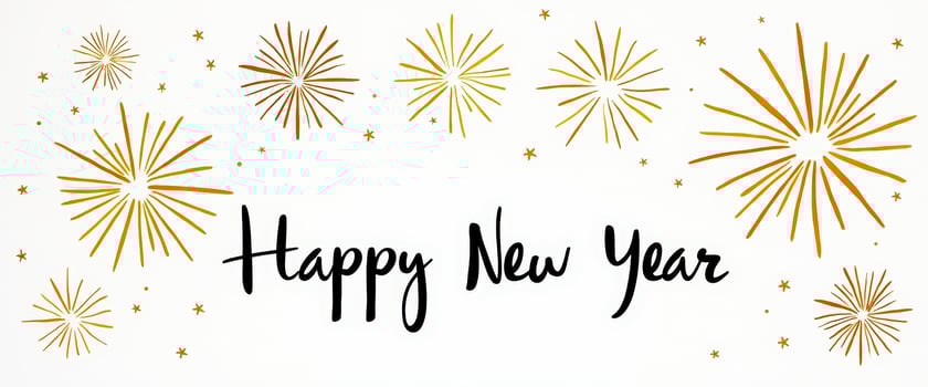Hand Drawn Happy New Year with Fireworks photo
