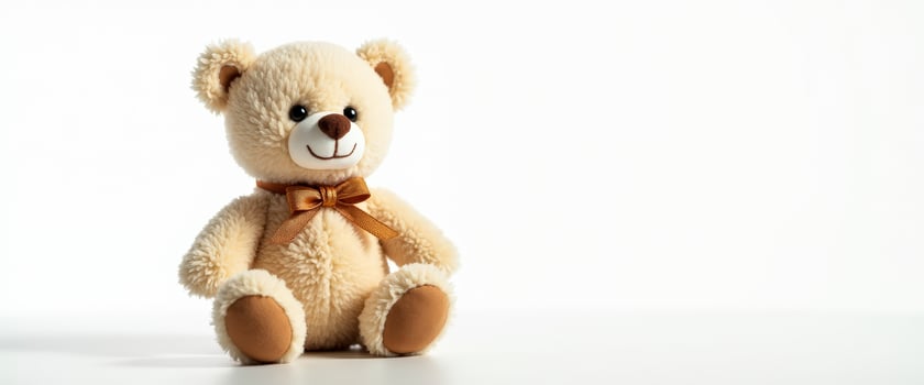 Plush Teddy Bear with Bow on White Background photo