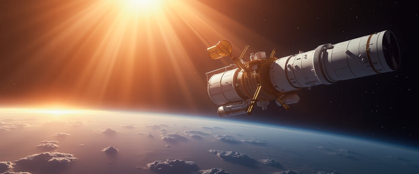 Space Station Orbiting Earth with Sun Rays photo