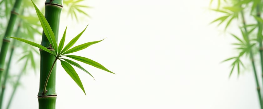 Green Bamboo Stem with Leaves on White Background photo