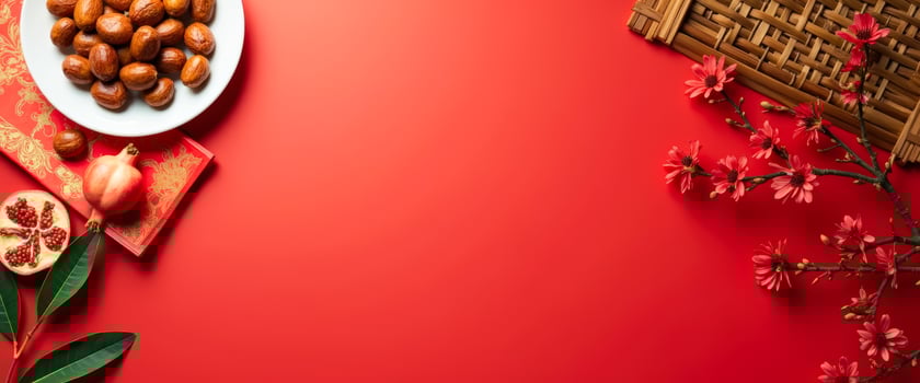 Red Background with Chinese New Year Decorations photo