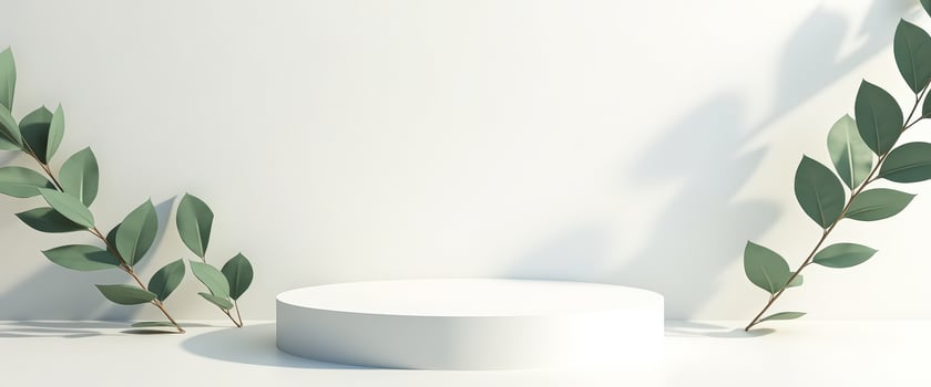 White Podium with Green Leaves photo