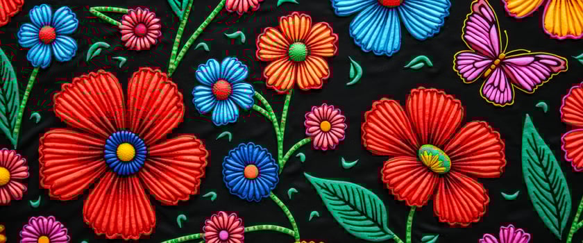 Colorful Flowers and Butterfly on Black Background photo