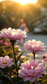 Pink Flowers in Golden Sunset Light photo