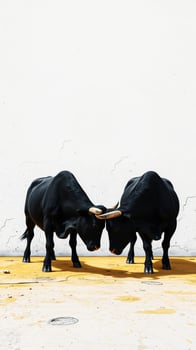 Two Black Bulls Facing Each Other photo
