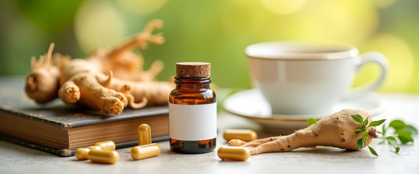 Ginseng Root, Herbal Supplement, and Tea photo