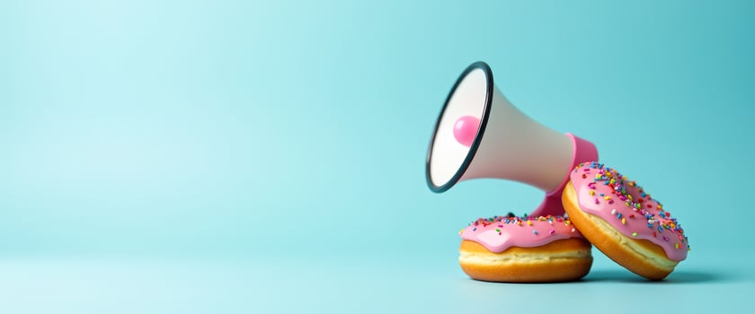 Megaphone and Donuts on Blue Background photo