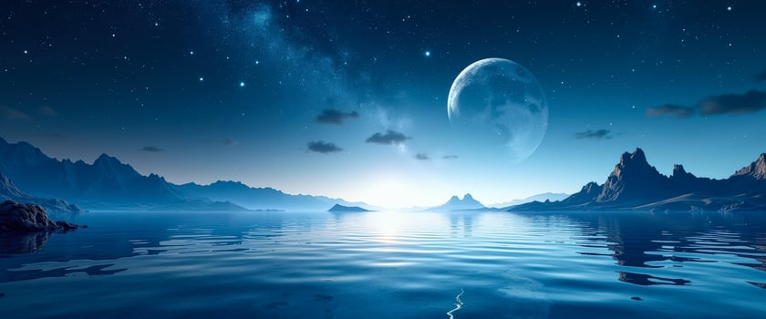 Serene Moonlit Landscape Over Tranquil Water photo