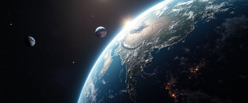 Earth From Space With Moon And Stars photo