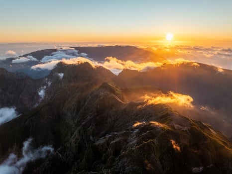 Aerial view of mountains near Pico Ruivo, Madeira, Portugal photo