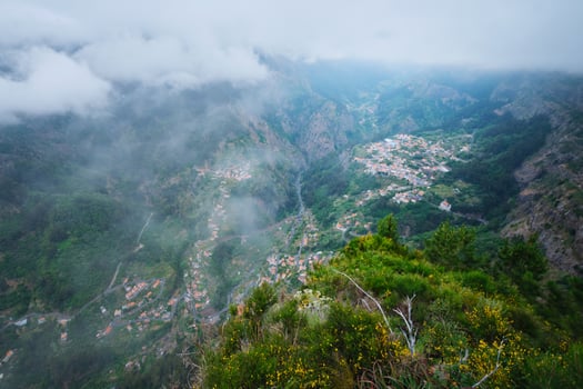 Aerial view of Curral das Freiras village. Miradouro da Eira do Serrado, Madeira, Portugal photo