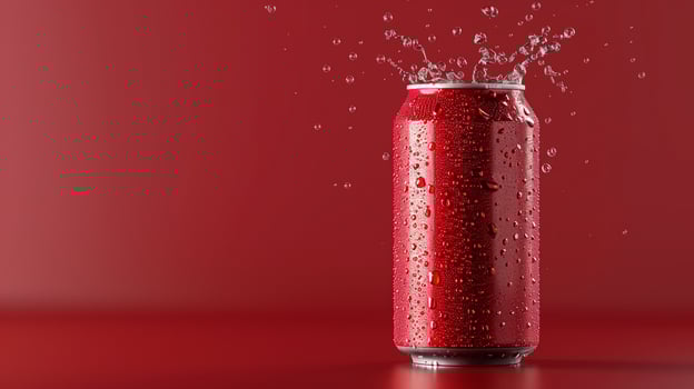 Red drink tin blank container in water with splashing bubble for mockup promotion product photo