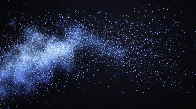 Glowing blue particles scatter across a dark expanse, creating an ethereal cosmos. The minimalist design highlights the beauty of deep space with a cosmic feel. photo