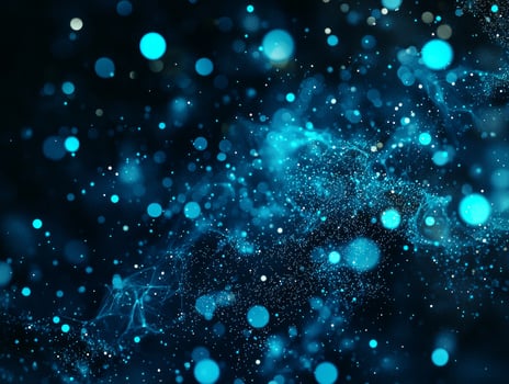 Scattered blue dots glow with varying intensities against a black backdrop, creating an ethereal cosmic atmosphere reminiscent of a twinkling night sky full of stars. photo