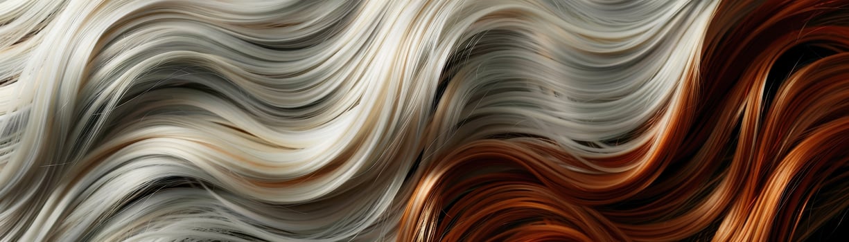 Blonde and auburn hair strands flowing in a smooth undulating pattern photo