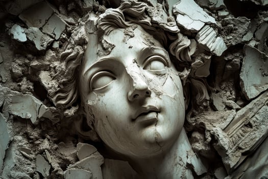 Weathered Stone Bust of a Woman's Face photo