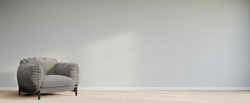 Living room style minimal with armchair on empty white wall background. 3D Rendering photo