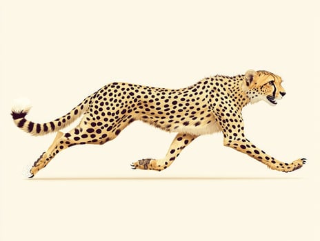 vibrant artwork captures a cheetah in full sprint, crafted from yellow and black paper. Set against a beige background, it embodies the essence of African wildlife. photo