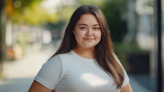 Confident Teenage Girl Standing Outdoors in Sunlight, Smiling and Looking at the Camera, Perfect for Stock Photography and Diversity Representation photo