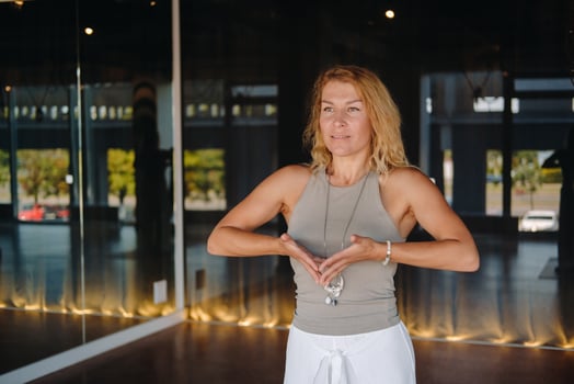 The girl does yoga and is in a state of meditation. The concept of a healthy lifestyle photo