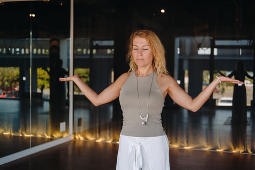 The girl does yoga and is in a state of meditation. The concept of a healthy lifestyle photo