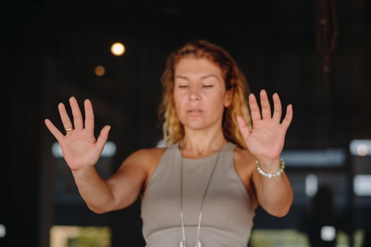 The girl does yoga and is in a state of meditation. The concept of a healthy lifestyle photo
