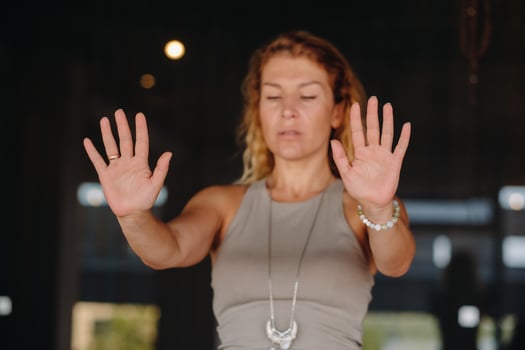 The girl does yoga and is in a state of meditation. The concept of a healthy lifestyle photo