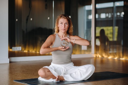 The girl does yoga and is in a state of meditation. The concept of a healthy lifestyle photo