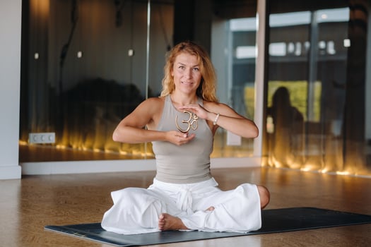 The girl does yoga and is in a state of meditation. The concept of a healthy lifestyle photo