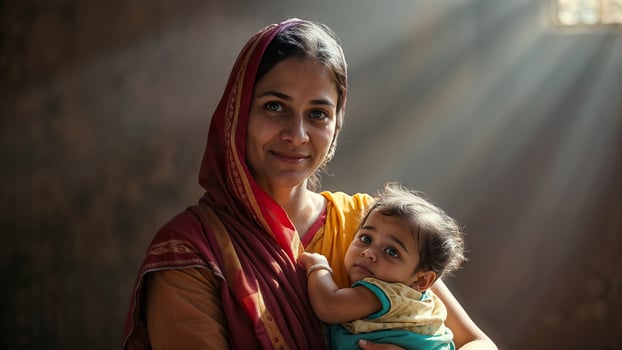 A woman holding a baby in her arms photo