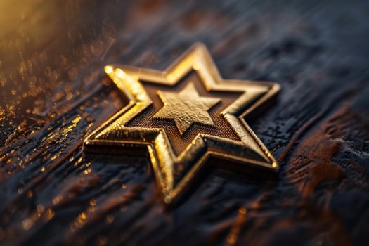Golden star of david shining on a textured surface photo