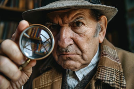Senior detective investigating crime with magnifying glass photo