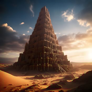 Illustration of the Tower of Babel. Temple Ruins photo