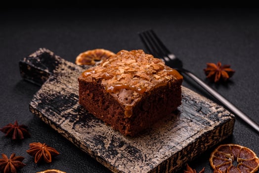 Chocolate sweet brownie cake in a square shape photo