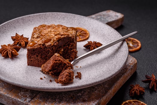 Chocolate sweet brownie cake in a square shape photo