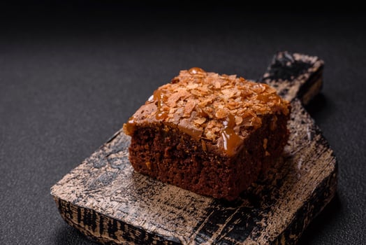 Chocolate sweet brownie cake in a square shape photo