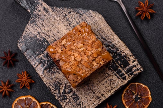 Chocolate sweet brownie cake in a square shape photo