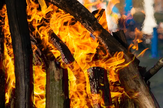 Beautiful fire flames on a campfire photo