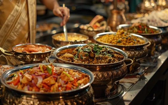Festive traditional Indian dishes for Diwali or Holi. Asian cuisine. Self-service in restaurants. Indian food. photo