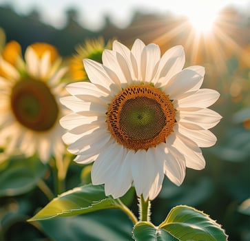 white and pink sunflowers season garden photo