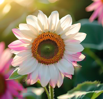 white and pink sunflowers season garden photo