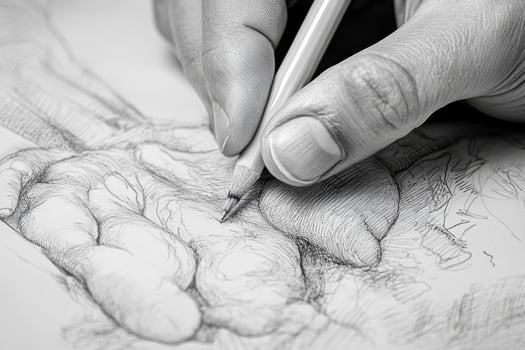 Artist drawing human hand anatomy in sketchbook photo