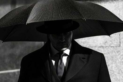 Businessman holding umbrella standing in the rain photo